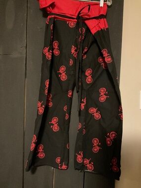 Fisherman pants…red bicycle fabric. One size
